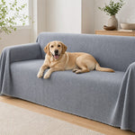 Pet-Friendly Herringbone Couch Cover · Nevada Gray - pet dog