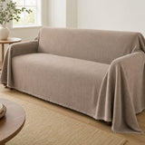 Pet-Friendly Herringbone Couch Cover · Oat Beige - wide drape