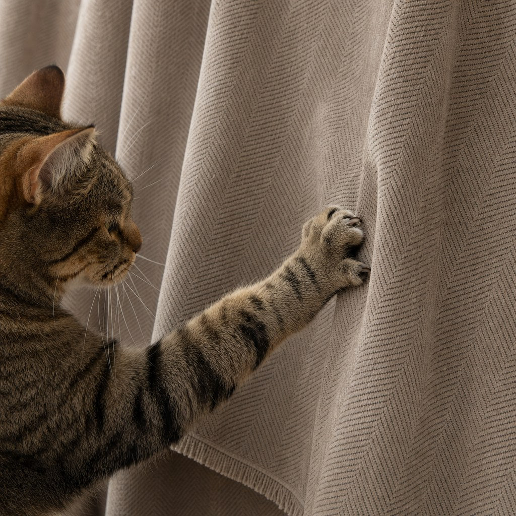 Pet-Friendly Herringbone Couch Cover · Oat Beige - cat anti-scratch