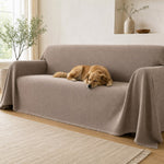 Pet-Friendly Herringbone Couch Cover · Oat Beige - pet dog