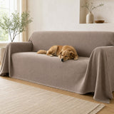 Pet-Friendly Herringbone Couch Cover · Oat Beige - pet dog