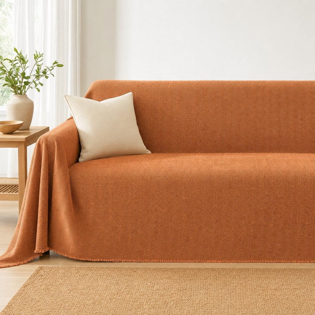 Pet-Friendly Herringbone Couch Cover · Rust Orange - front