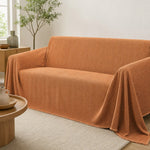 Pet-Friendly Herringbone Couch Cover · Rust Orange - wide drape