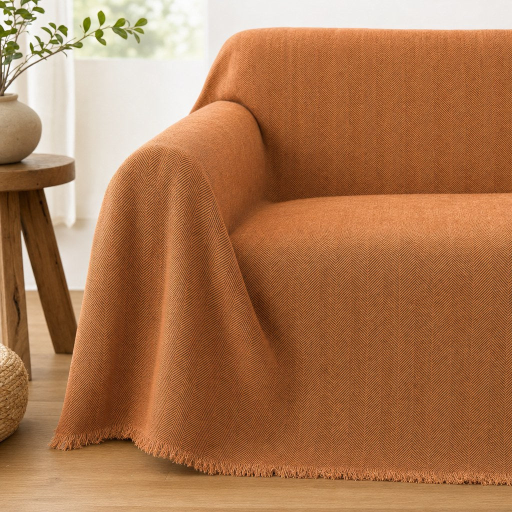 Pet-Friendly Herringbone Couch Cover · Rust Orange - corner detail