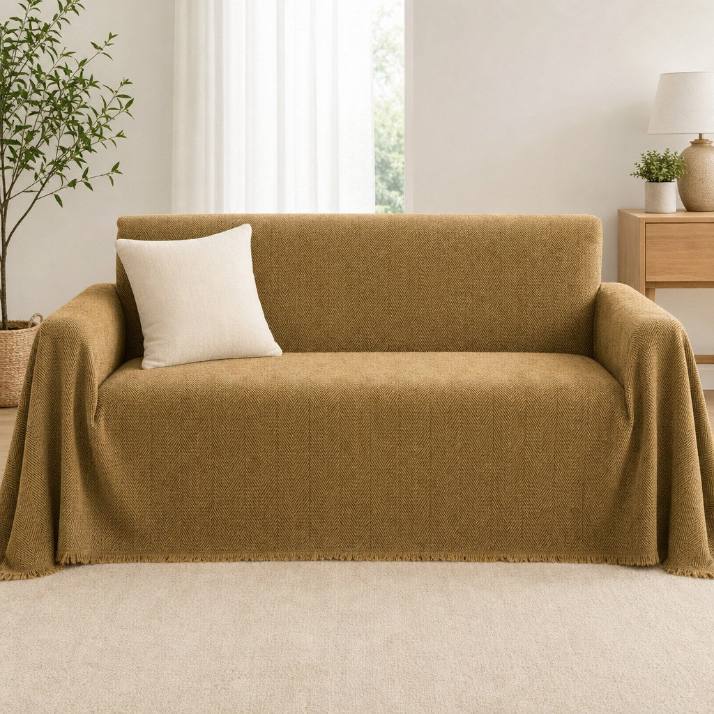 Pet-Friendly Herringbone Couch Cover · Golden Sandstone - front