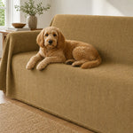 Pet-Friendly Herringbone Couch Cover · Golden Sandstone - pet dog