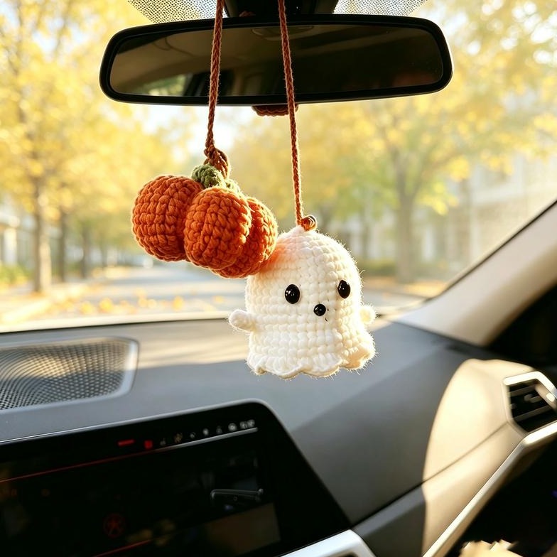 Halloween Car Charm - Crochet Ghost
