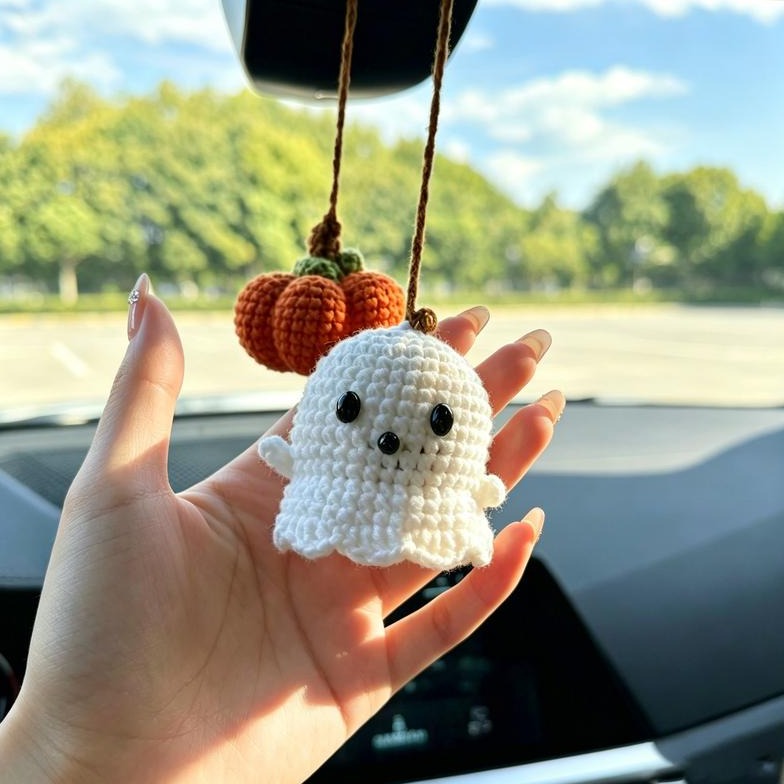 Halloween Car Charm - Crochet Ghost