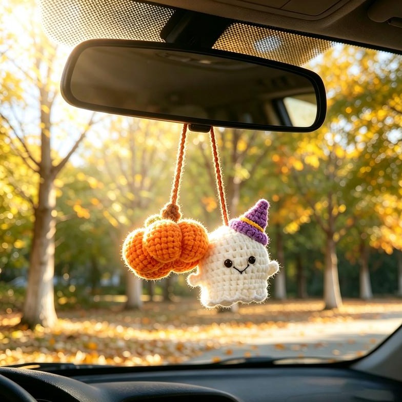 Halloween Car Charm - Crochet Ghost