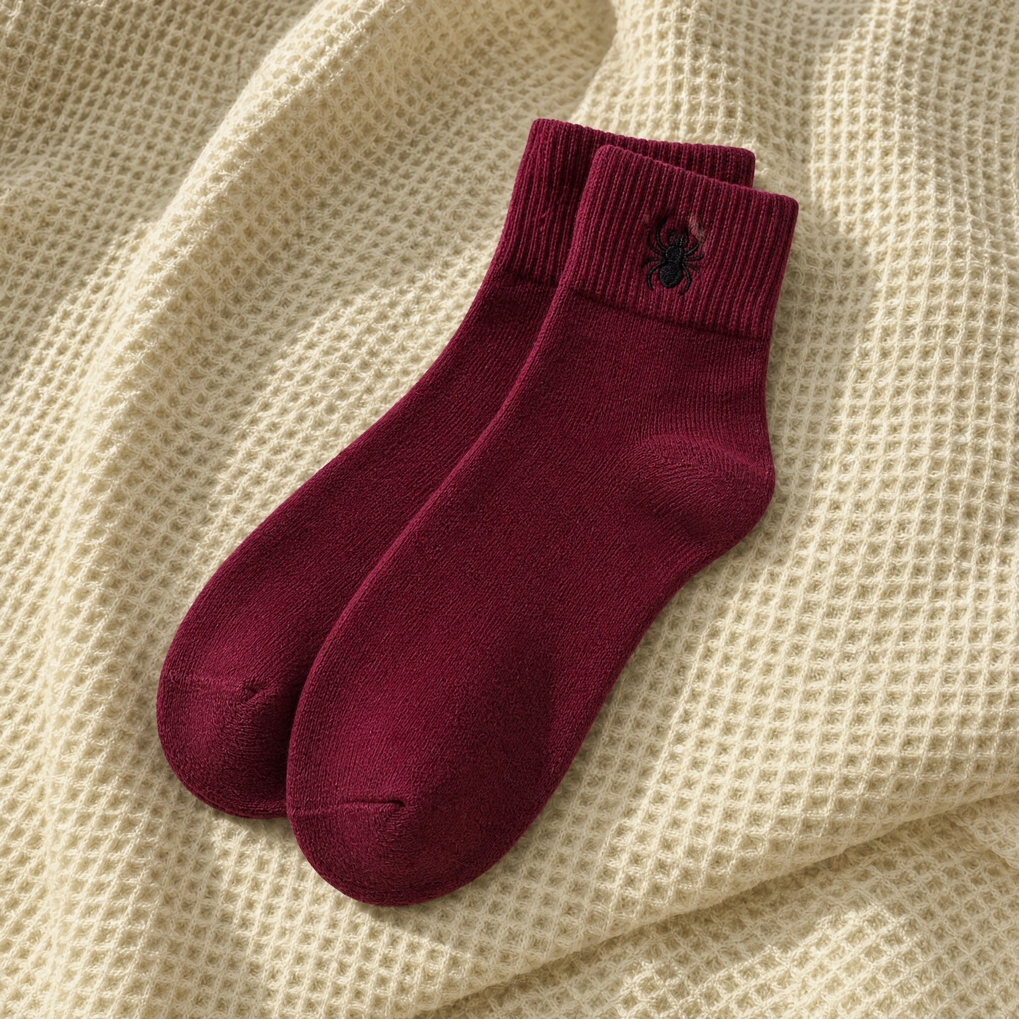 Spider sock styled, burgundy