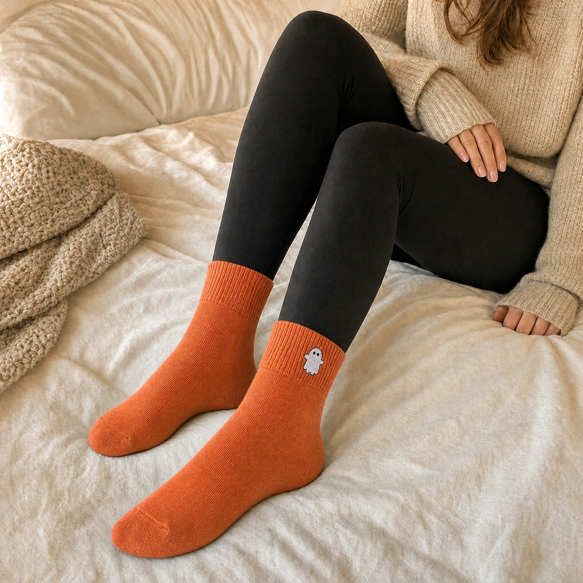 Ghost sock worn, orange