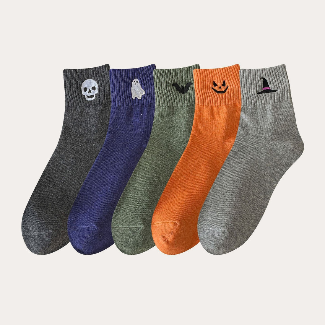 Halloween Socks set of 5 pairs - all five designs on the cream studio background