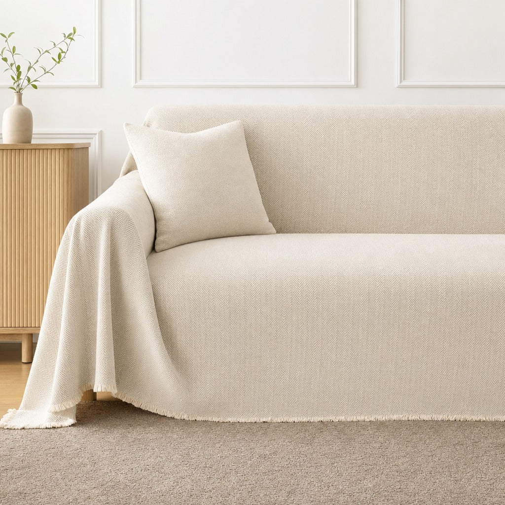 herringbone cover ivory cream front