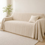 Pet-Friendly Chunky Herringbone Couch Cover - Almond Cream
