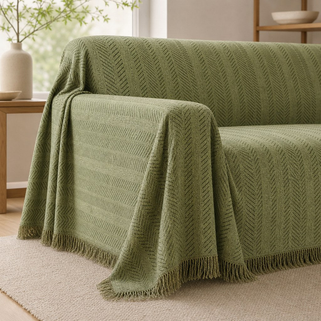 Pet-Friendly Herringbone Couch Cover · Olive Grove