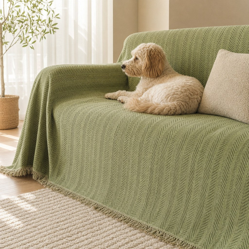 Pet-Friendly Herringbone Couch Cover · Olive Grove