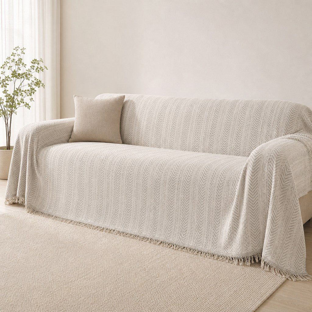 Pet-Friendly Chunky Herringbone Couch Cover - Pebble Gray