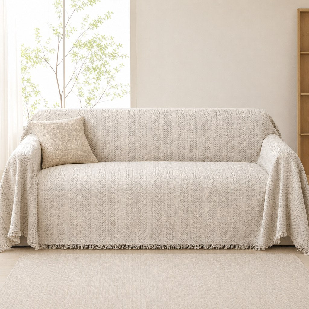 Pet-Friendly Herringbone Couch Cover · Pebble Gray