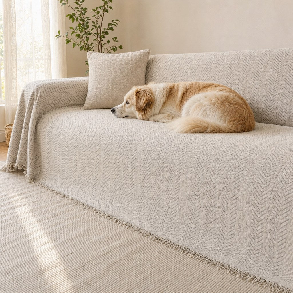 Pet-Friendly Herringbone Couch Cover · Pebble Gray