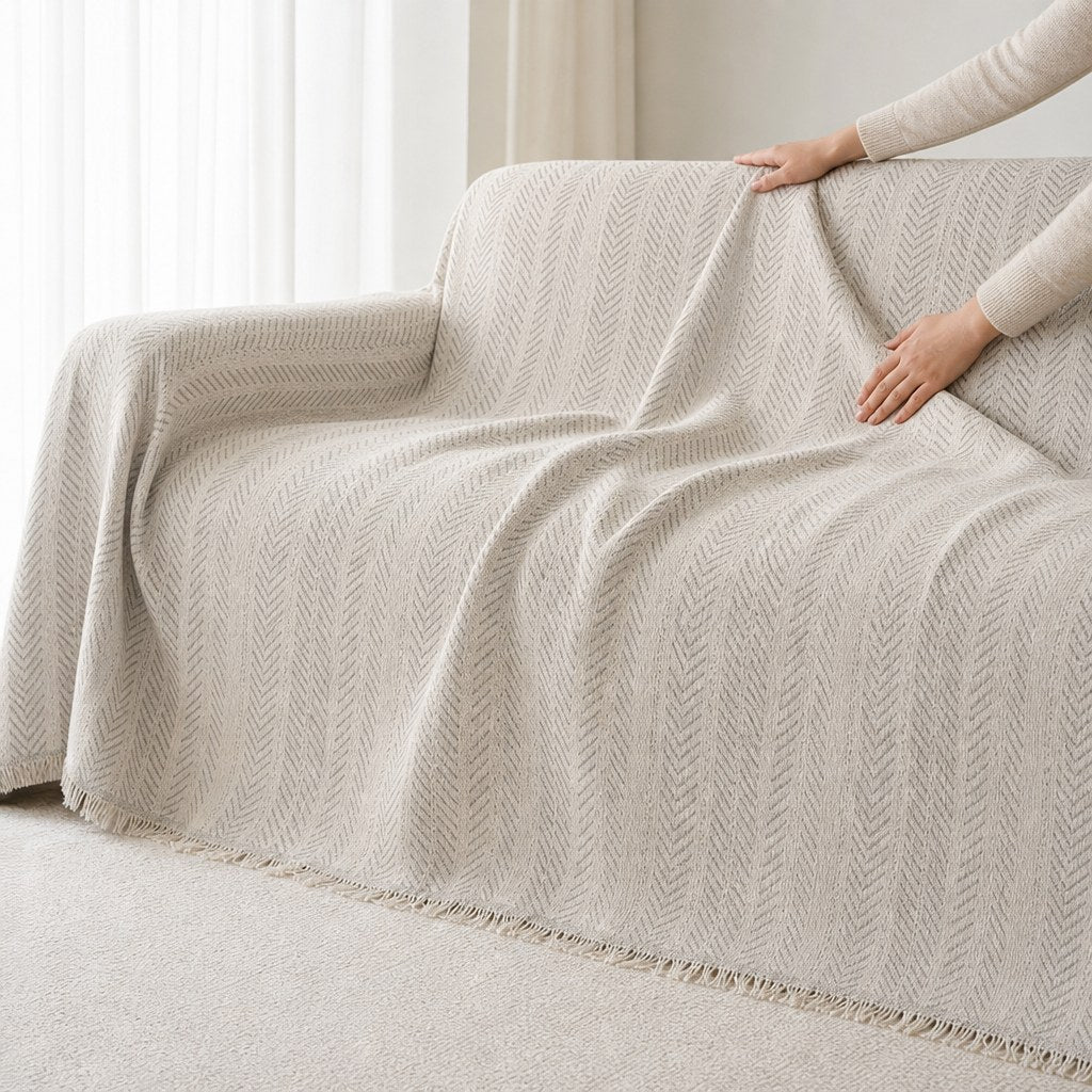 Pet-Friendly Herringbone Couch Cover · Pebble Gray