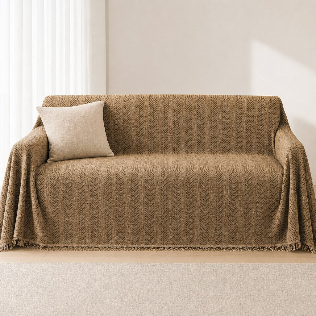 Pet-Friendly Herringbone Couch Cover · Rustwood Brown
