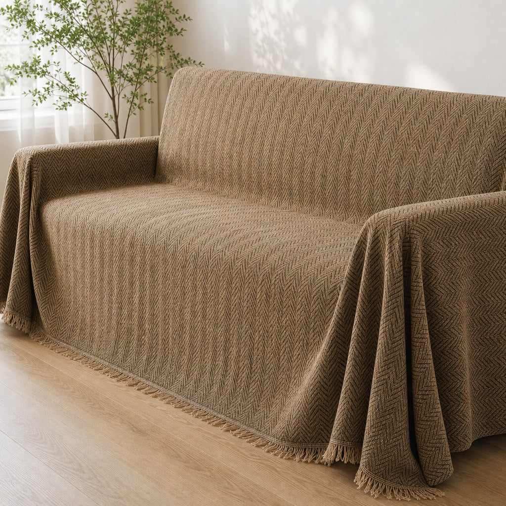 Pet-Friendly Herringbone Couch Cover · Rustwood Brown