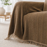 Pet-Friendly Herringbone Couch Cover · Rustwood Brown
