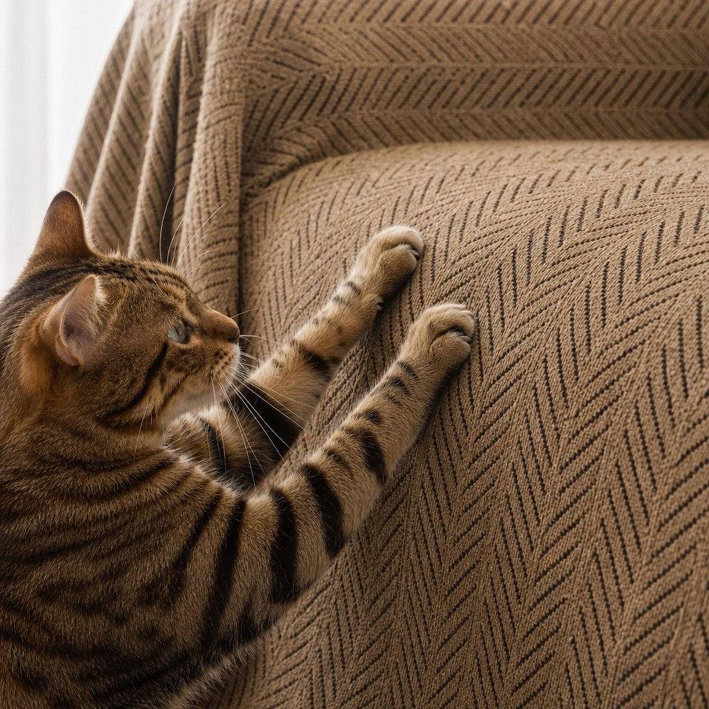 Pet-Friendly Herringbone Couch Cover · Rustwood Brown