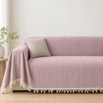 Pet-Friendly Herringbone Tassel Couch Cover · Heather Blush