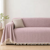 Pet-Friendly Herringbone Tassel Couch Cover · Heather Blush