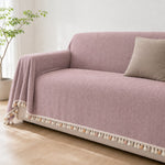 Pet-Friendly Herringbone Tassel Couch Cover · Heather Blush