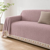 Pet-Friendly Herringbone Tassel Couch Cover · Heather Blush
