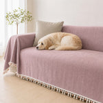 Pet-Friendly Herringbone Tassel Couch Cover · Heather Blush