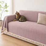 Pet-Friendly Herringbone Tassel Couch Cover · Heather Blush