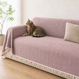 Pet-Friendly Herringbone Tassel Couch Cover · Heather Blush