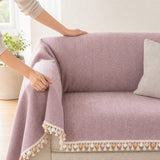 Pet-Friendly Herringbone Tassel Couch Cover · Heather Blush