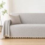 Pet-Friendly Herringbone Tassel Couch Cover · Cloud Drift