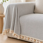 Pet-Friendly Herringbone Tassel Couch Cover · Cloud Drift