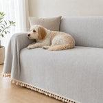 Pet-Friendly Herringbone Tassel Couch Cover · Cloud Drift