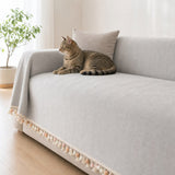Pet-Friendly Herringbone Tassel Couch Cover · Cloud Drift