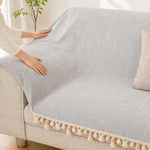 Pet-Friendly Herringbone Tassel Couch Cover · Cloud Drift