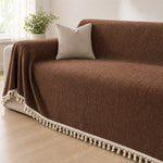 Pet-Friendly Herringbone Tassel Couch Cover · Cocoa Earth