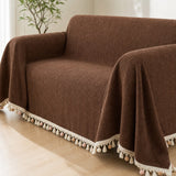 Pet-Friendly Herringbone Tassel Couch Cover · Cocoa Earth