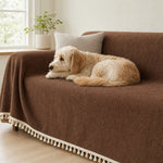 Pet-Friendly Herringbone Tassel Couch Cover · Cocoa Earth