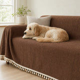 Pet-Friendly Herringbone Tassel Couch Cover · Cocoa Earth