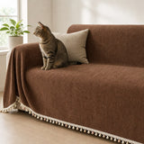 Pet-Friendly Herringbone Tassel Couch Cover · Cocoa Earth