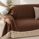 Pet-Friendly Herringbone Tassel Couch Cover · Cocoa Earth