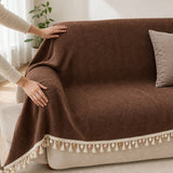 Pet-Friendly Herringbone Tassel Couch Cover · Cocoa Earth