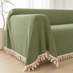 Pet-Friendly Herringbone Tassel Couch Cover · Moss Meadow