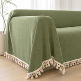 Pet-Friendly Herringbone Tassel Couch Cover · Moss Meadow